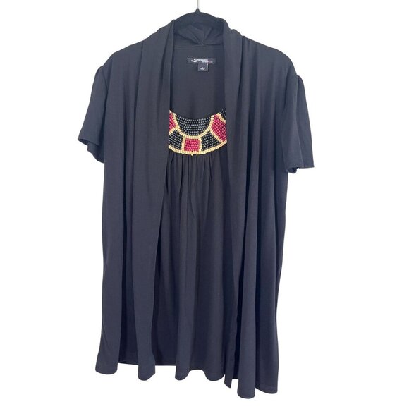 Sharagano Top Women L Black Beaded Western Boho Aztec Retro Vtg 80s Tribal Knit - Picture 1 of 12